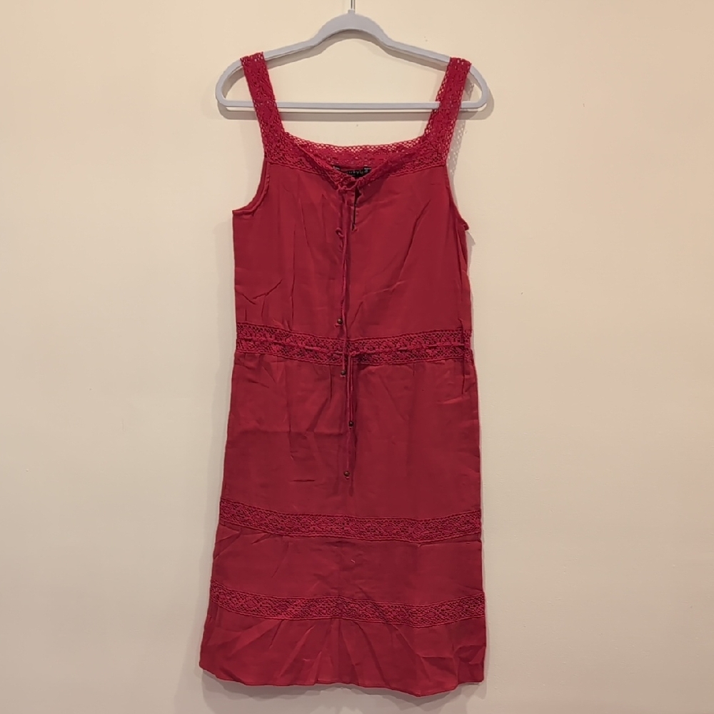 Red Sleeveless Square Neck Midi Sundress